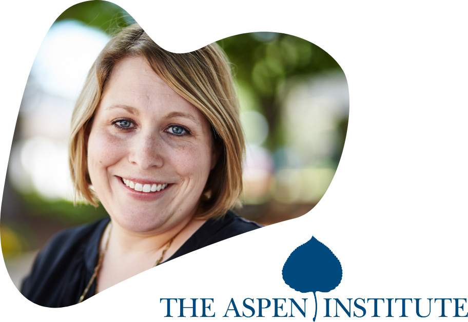Kristy Klein Davis next to the Aspen Institute logo