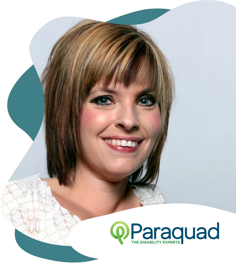 Amy Wehmeier next to the logo for Paraquad