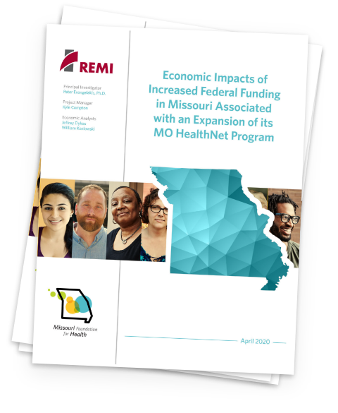 Image of REMI Economic Impacts of Increased Federal Funding in Missouri Associated with an Expansion of its MO HealthNet Program April 2020 magazine cover.