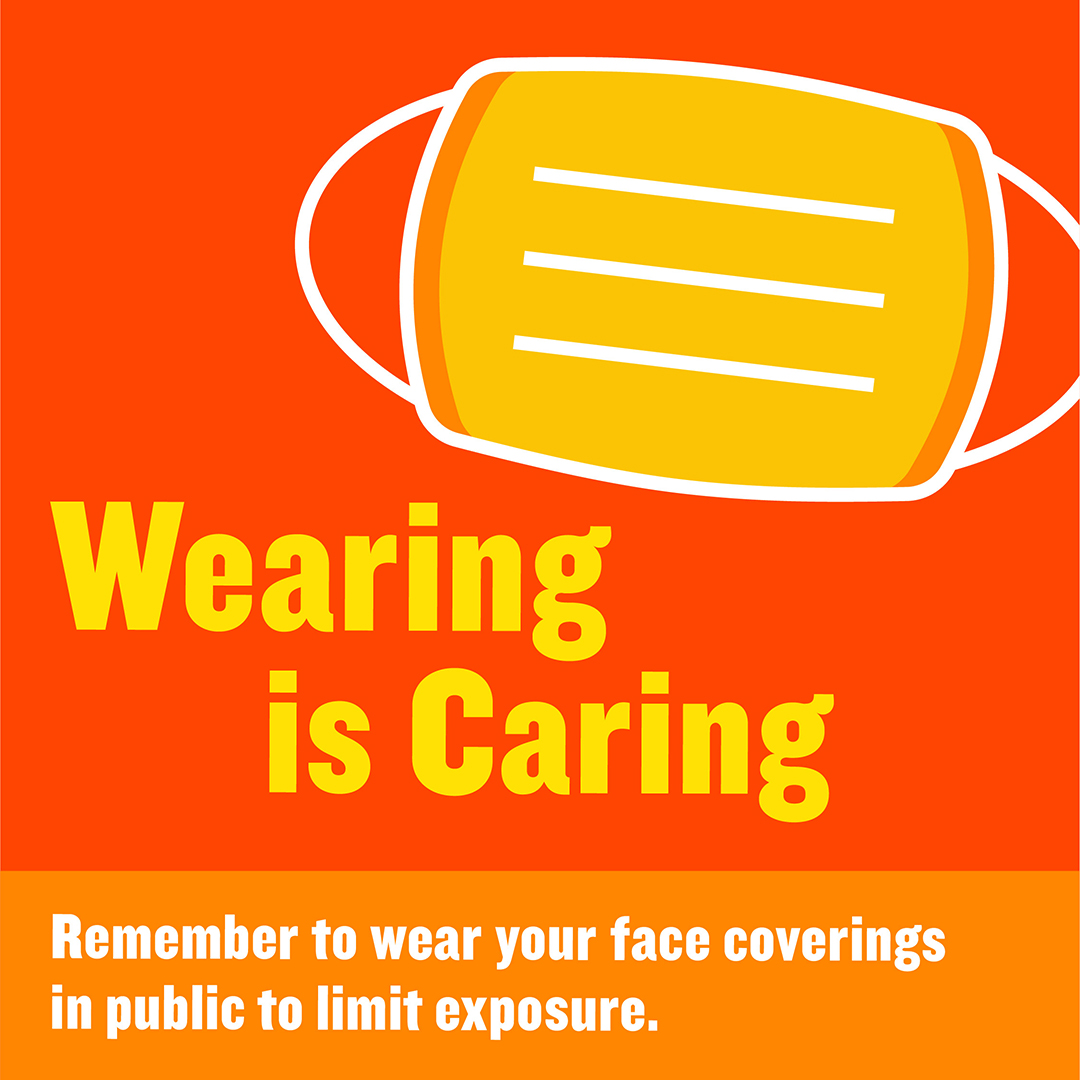 Wearing is caring graphic with a mask.