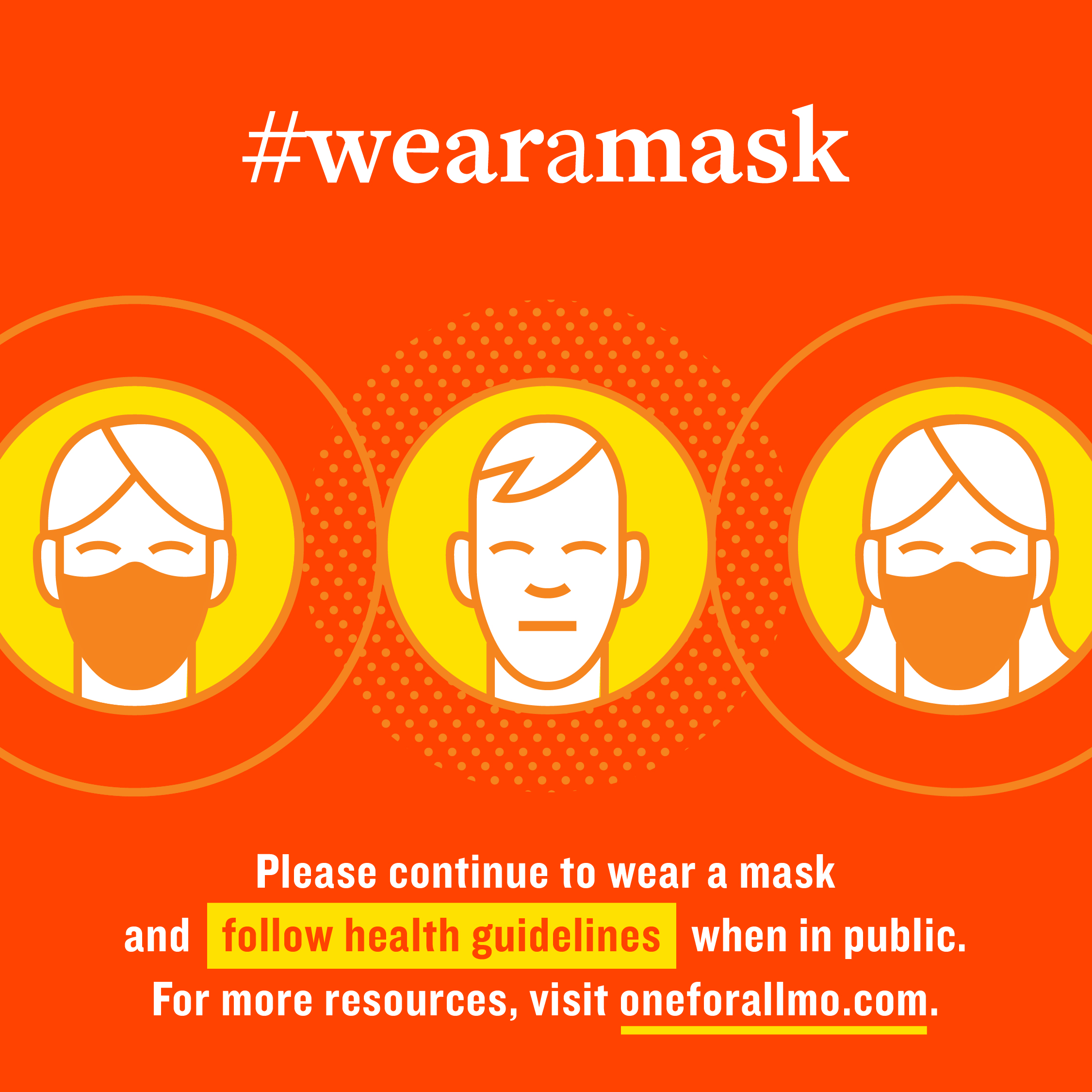 Wear a mask graphic with two people wearing a mask and one who is not.