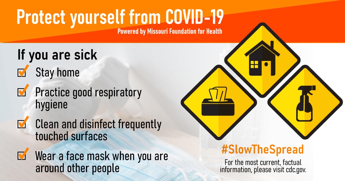 Protect yourself from COVID-19 graphic with checklist over remote teleheath worker on their computer.