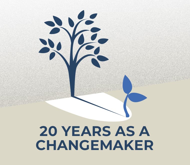 Twenty years as a changemaker illustration of plant casting a shadow on a wall of a tree.