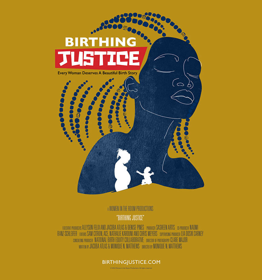 Graphic showing poster for Birthing Justice film