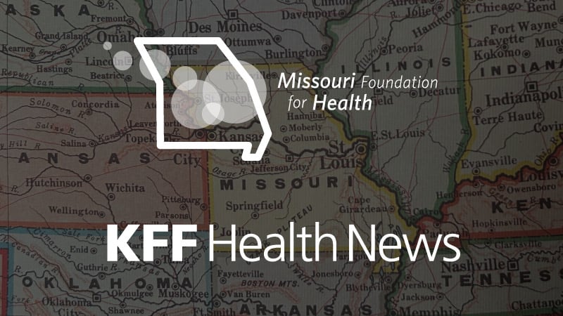 Map showing US midwest with logos for Missouri Foundation for Health and KFF Health News superimposed