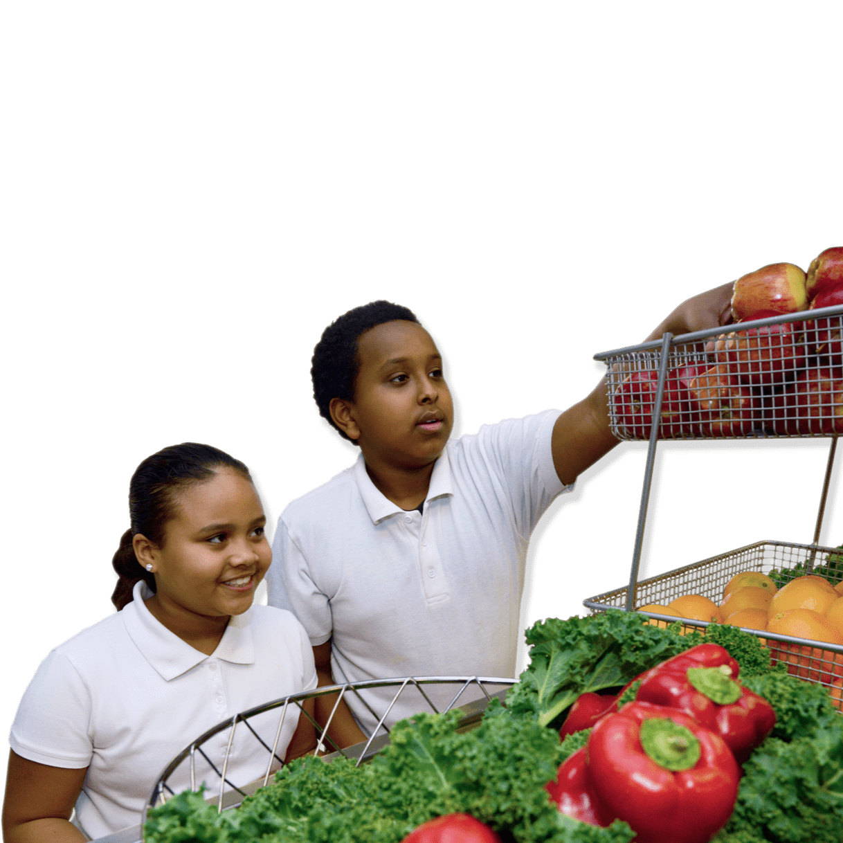 Two children picking out fresh produce