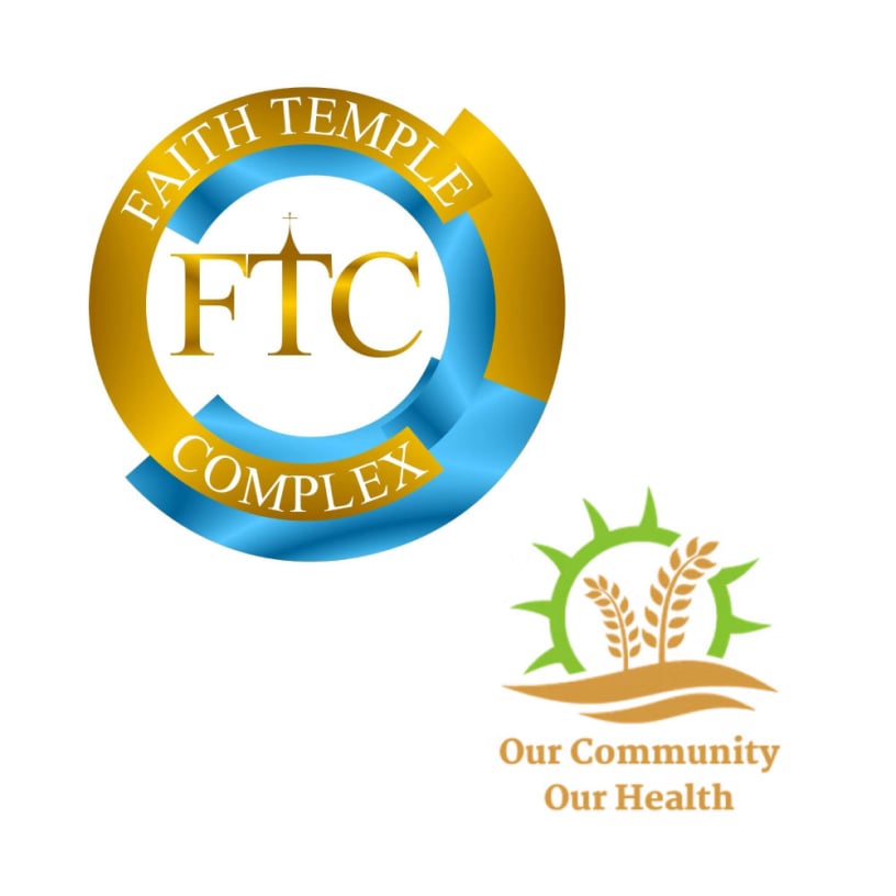 Faith Temple Complex and Our Community Our Health logos