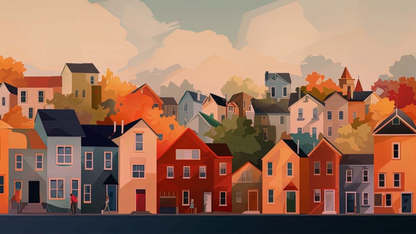 Illustration of homes on a street