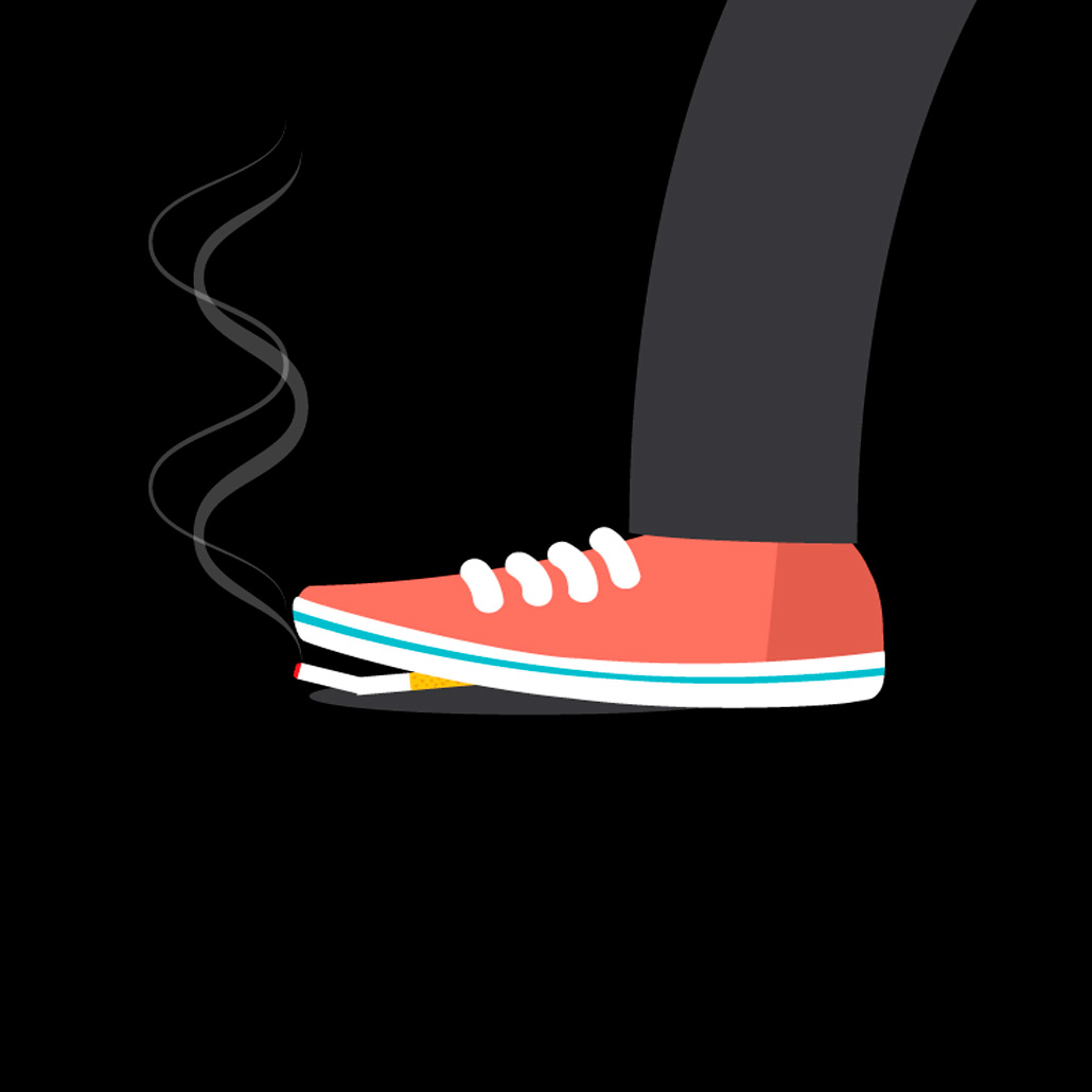 illustration of foot stepping on cigarette to extinguish it