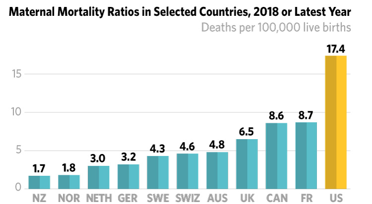 Chart of maternal mortality rates in developed countries